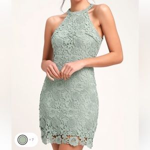 Lulus Love Poem Sage Lace Mini Dress
